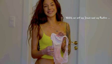 Eva Ella WETTING jeans & panties outside bathroom 4K DIRECTOR CUT