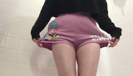 Peeing in Shorts Wetting Pink Hello Kitty Pajamas