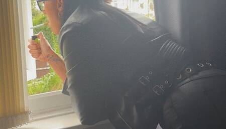 Bent over smoking out my bedroom window