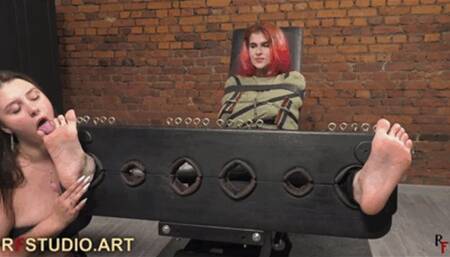 Liza Lush plays with feet of stocked Pandora in a straitjacket Part 1 - Foot Worship (FULL HD MP4)