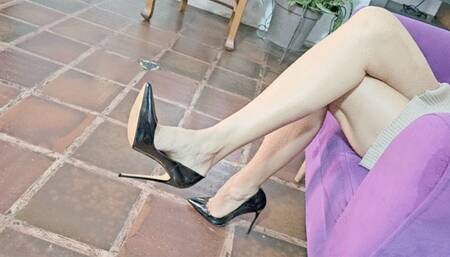 Katherine sensual dangling on black stilettos