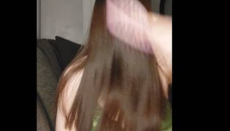 Silky-Haired Goddess Plays With Her Hair and Gets it Stroked