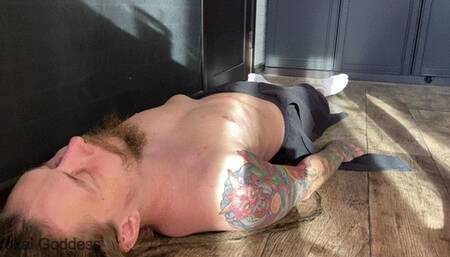 Dirty heels trampling and spitting into mouth