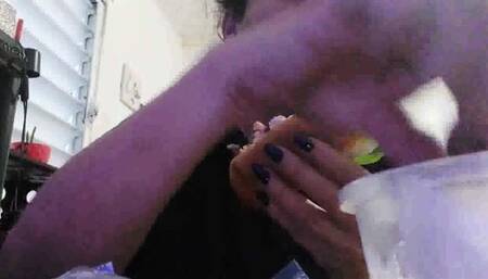 Sexy secretary giantess unaware accidentally eats her tiny shrunken co-workers in a sandwich and french fries and soda Burping & Full belly show Vore