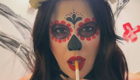 Smoking in sugarskull Haloween make up