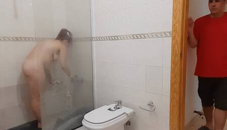 MY BUSTY STEPMOM CATCHES ME MASTURBATING WHEN SHE WAS TAKING A SHOWER AND LUCKILY...