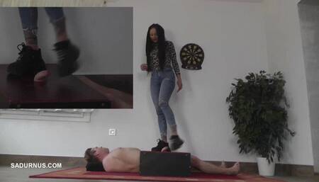 Mistress Cleo's long trampling without the slave's orgasm! Picture in a picture! mp4