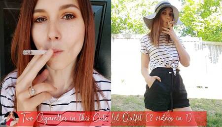 Smoking in a Striped Top and Short Shorts