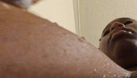 Tiny Human Intruder Avoids Giantess as she takes a bath POV 4K smaller