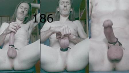 Heteroflexible K solo V186: thin slim fit muscular vascular hung older shoelace as cock ring masturbation