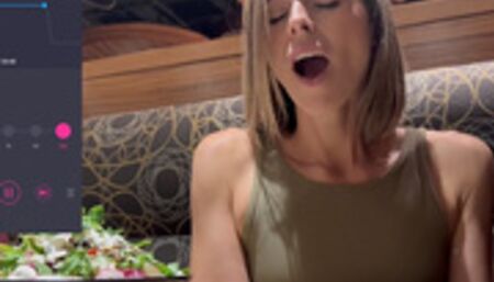 Cumming hard in public restaurant with Lush remote controlled vibrator