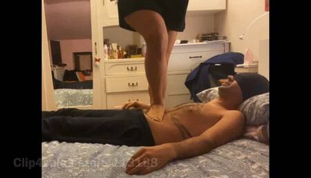 Ariel soft trampling on bed