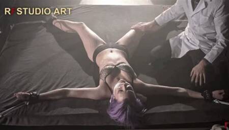 Astrid in the clutches of the mad doctor Part 3 - Navel torment in a spread eagle on the bed (HD 720p MP4)