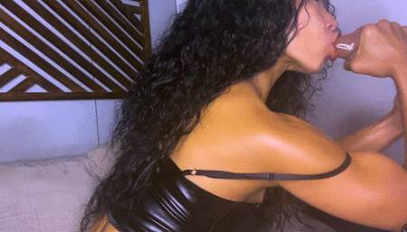 Biceps Dildo Handjob and Deepthroat Blowjob with Huge Dildo Domina Style