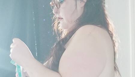 Topless side profile smoking