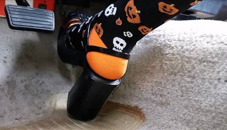 Driving black high heels and socks