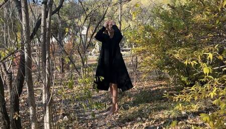 girl was walking and stuck her shoes to the floor, then took off her shoes and stuck her stockings to the floor, her legs were all smeared with glue