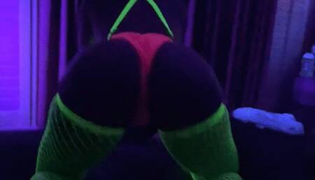 Lucy L'Vette Twerking on the Bed in Neon Suspenders
