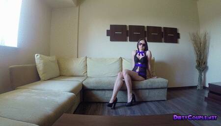 Slender brunette posing and undressing