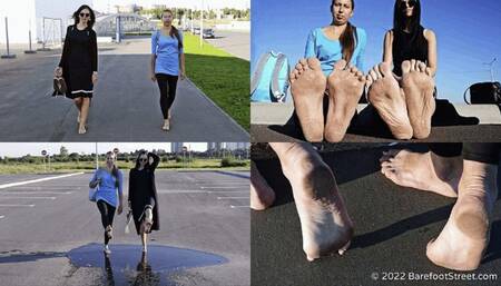 Anastasia and Kristina with huge feet barefoot on an asphalt field (Full with 27% discount) #20220420