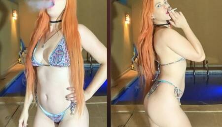 Smoking cork in bikini full body