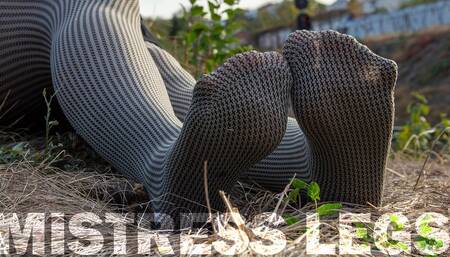 Goddess In Grey Opaque Pantyhose Foot Tease On The Walks (MP4 4K)