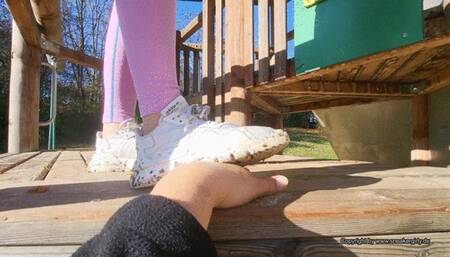 hand trample in cute used Adidas sneakers