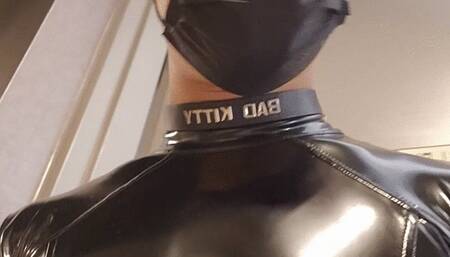 Super Risky Public Anal Play in the Hallway in Catsuit