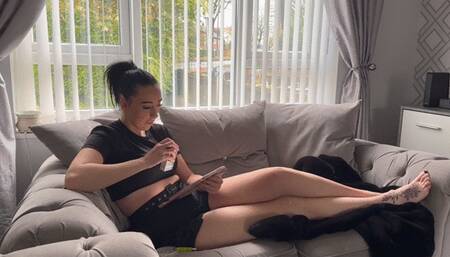 Smoking while relaxing on the sofa