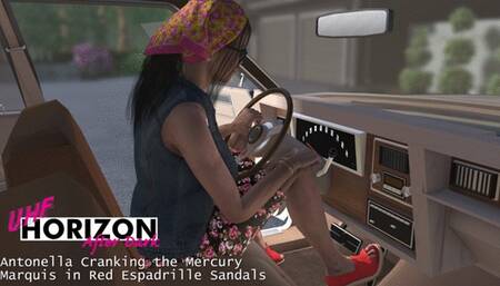 Antonella Cranking the Mercury Marquis in Red Espadrille Sandals 1080p