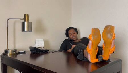 Dry Feet Boss Lady Blackmails Employee FJ