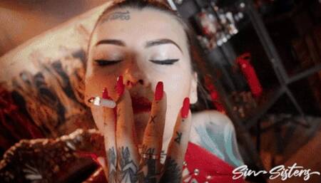 His asshole = Our ashtray (Mistress Karino & Melisande Sin) [720p]