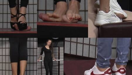 The slave orgasms under Mistress Anastasia's feet Pack 4in1!