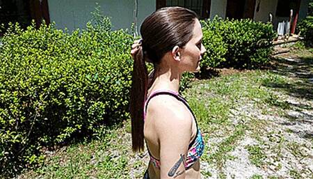 Showing Off My Gorgeous Ponytail Outside - SCENE 3 (4K - UHD 2160p MP4)
