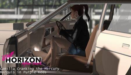 Camilla Cranking the Mercury Marquis in Purple Keds 720p