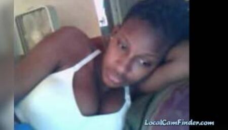 Busty ebony chick on webcam