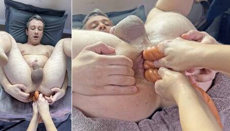 Man fisted and fucked with huge toys