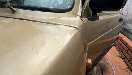 Karlotta Cranking and warming up the Fiat to go to the mall in low cut blouse, dress pants and heels