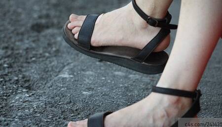 Nice woman feet with sandals close-up, foot fetish details