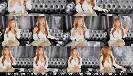 Hot ginger smoking marlboro menthol 100s for you in a schoolgirl uniform!