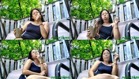 Petite Asian enjoying a smoke break in her backyard in a swing volume 32 Non Nude ****mp4****