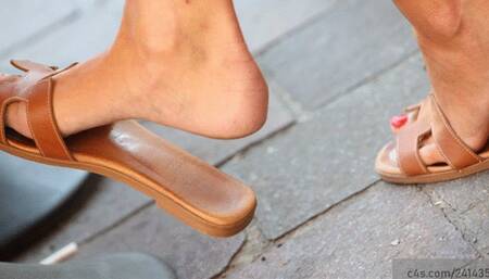 Dangling slippers foot fetish, perfect feet, legs and shoes, awesome foot fetish