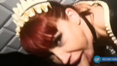 Latex Maid Bianca Beauchamp gives blowjob and cumshot at the restaurant toilets