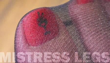Enticing red toenails in black sheer nylon closeups (MOV HD)