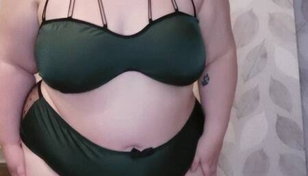 BBW redhead trips off lingerie