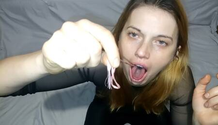 A string stuck in the deepest part of your throat