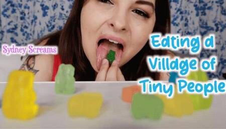 Eating a Village of Tiny People - A giantess vore scene featuring GTSV, mouth fetish, gummy vore, tiny man POV, and face fetish - 1080 MP4