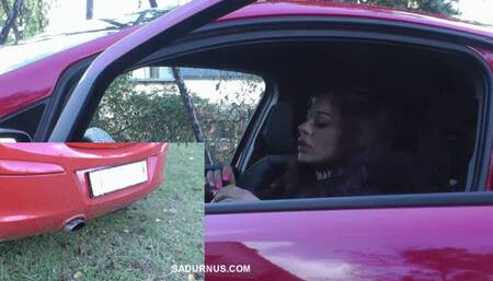 Mistress Cleo steps on the gas pedal and smokes Picture in picture mp4