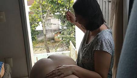 My Wife Spanking Me with Door Open