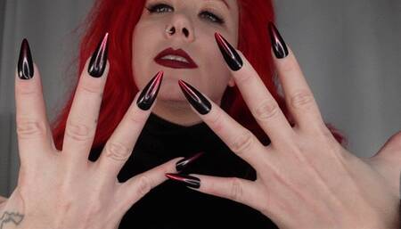 JOI to Long Sharp Nails in black and red Ombre Color MP4 1080